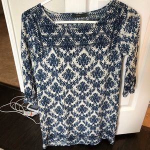 THML Navy and white damask shift dress
